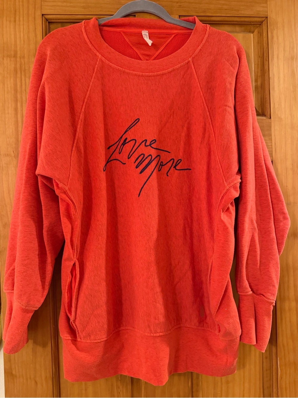 Women's Red Pullover Sweatshirt - 'Love More' Script